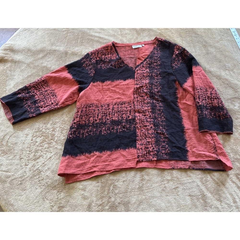 Women's Top XL Orange Black Tunic Artsy Vibe Whimsigoth Lagenlook Abstract Bold